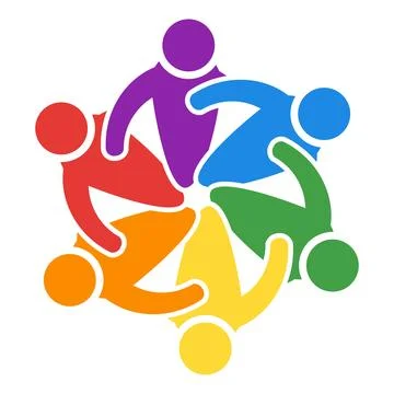 Colorful Abstract Figures Representing Unity and Teamwork in a Circle Stock Illustration