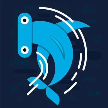 Colorful abstract fish design featuring curves and motion against a dark ba.. Stock Illustration