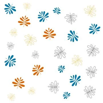 Colorful Abstract Floral Pattern with Blue, Orange, Yellow, and Black Design Stock Illustration