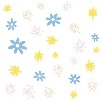 Colorful Abstract Floral Pattern With Leaves and Flowers on White Background Stock Illustration