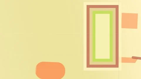 Colorful abstract frames and geometric shapes float on a bright yellow back.. Stock Illustration