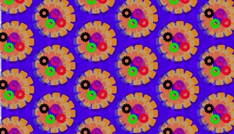 Colorful Abstract Gear Flower Pattern Seamless Background With Repeating Fl.. Stock Illustration