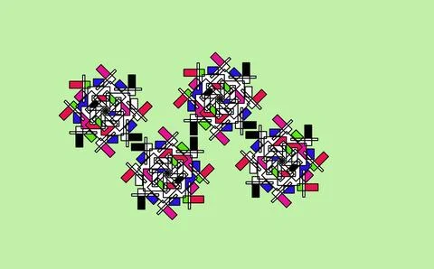 Colorful Abstract Geometric Clusters on Pale Green Background Stock Illustration