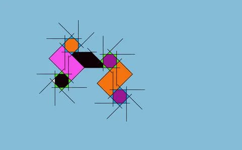 Colorful Abstract Geometric Composition on Blue Background イラスト素材