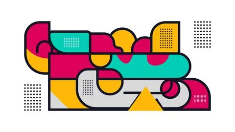 Colorful abstract geometric composition with rounded shapes and dots, moder.. Stock Illustration