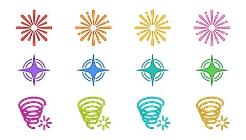 Colorful abstract geometric explosion and tornado vector icons set Stock-Illustration