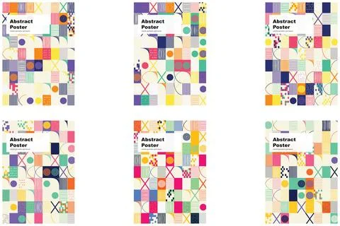 Colorful Abstract Geometric Grid Layout Poster Design Stock Illustration