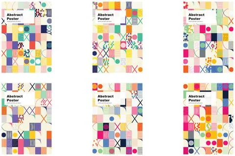 Colorful Abstract Geometric Grid Layout Poster Design Stock Illustration