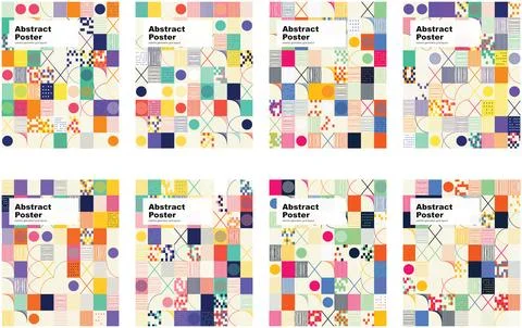 Colorful Abstract Geometric Grid Layout Poster Design Stock Illustration
