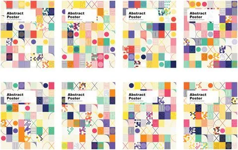 Colorful Abstract Geometric Grid Layout Poster Design Stock Illustration