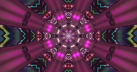 Colorful abstract geometric loop design with vibrant lights and patterns Stock Footage 315645476