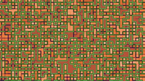 Colorful Abstract Geometric Maze Pattern with Orange and Green Tones Stockbeeldmateriaal 294993428
