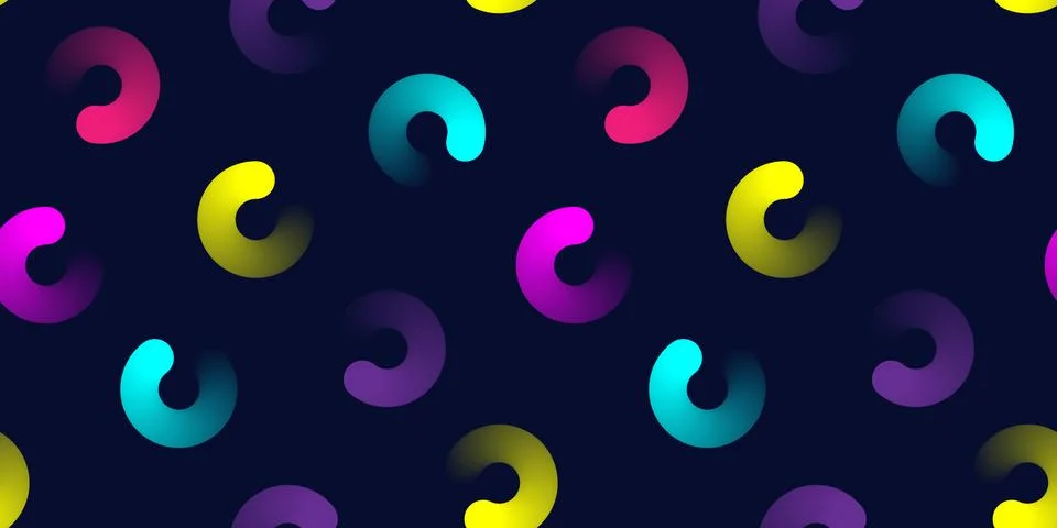 Colorful abstract geometric pattern with 3D gradient circles. Dark retro Stock Illustration