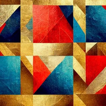 Colorful abstract geometric with pattern and gold, red and blue squares Stock Illustration