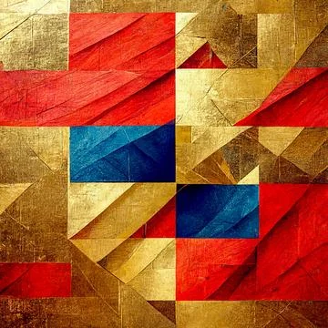 Colorful abstract geometric with pattern and gold, red and blue squares Stock Illustration