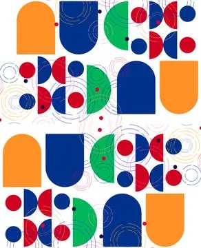 Colorful Abstract Geometric Pattern With Circles, Semi-Circles and Rounded .. 스톡 일러스트