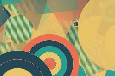 Colorful Abstract Geometric Pattern with Concentric Circles and Stripes 스톡 일러스트