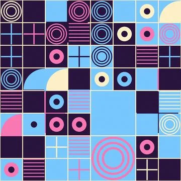 Colorful abstract geometric pattern with concentric shapes and crosses illu.. Stock Illustration