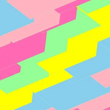 Colorful Abstract Geometric Pattern with Pastel and Neon Shapes, Isometric イラスト素材