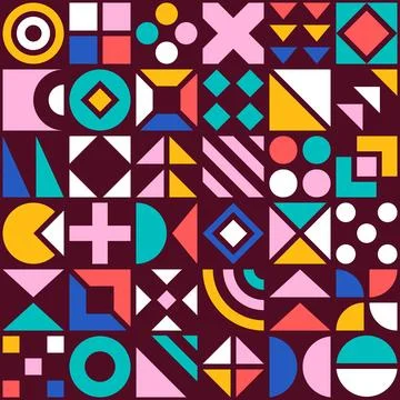 Colorful Abstract Geometric Pattern with Symmetrical Shapes on Dark Backgroun Stock-Illustration