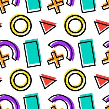 Colorful Abstract Geometric Seamless Pattern with Arcs and Shapes Stock Illustration