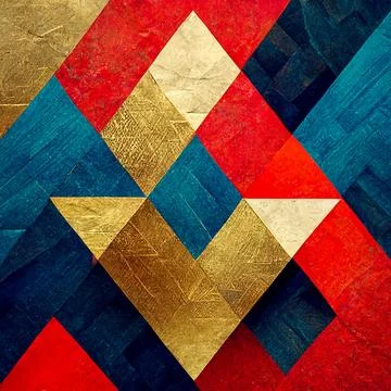 Colorful abstract geometric squares with pattern and gold, red and blue lines Stock Illustration