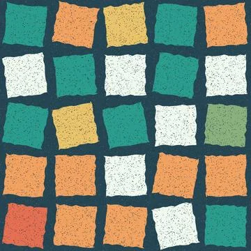 Colorful abstract geometric squares pattern with textured orange green whit.. Stock Illustration