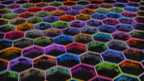 Colorful Abstract Hexagonal Pattern with Neon Light Reflections.. 스톡 일러스트