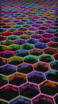 Colorful Abstract Hexagonal Pattern with Neon Light Reflections.. Stock Illustration