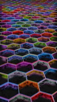 Colorful Abstract Hexagonal Pattern with Neon Light Reflections.. 库存插图