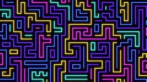 Colorful abstract lines. labyrinth pattern, glowing bright shapes, maze texture Stock Footage 159372592