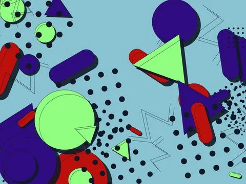 Colorful Abstract Memphis Style Background with Retro Geometric Shapes Circ.. 스톡 일러스트