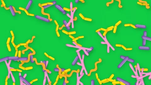 Colorful Abstract Microscopic Organisms Falling Over a Green Screen Background Stock Footage 340382010