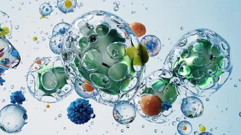 Colorful Abstract Molecular Pattern with Floating Spheres and Organic Structures Stock Illustration