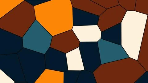 Colorful abstract mosaic of irregular polygon shapes in orange, cream, navy,  Stockillustratie