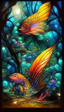 Colorful abstract multicolored vivid fantasy fish. Painted abstract marine Stock Illustration