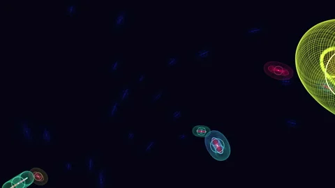 Colorful abstract neon particles floating in dark space background animation Vídeos de archivo 334139731