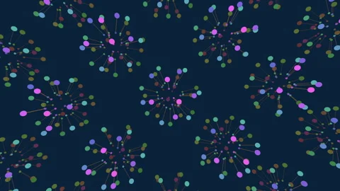 Colorful abstract network nodes pattern on dark background for technology themes 库存影片 334139165