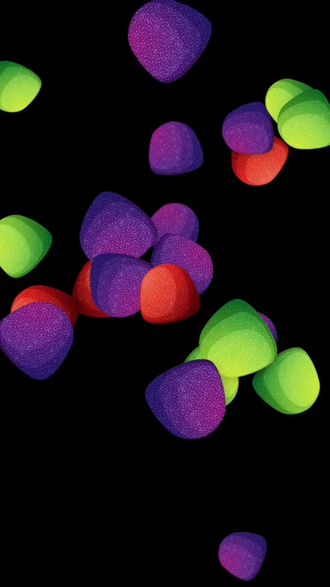 Colorful Abstract Objects Bursting and Floating Against a Black Background Stock Footage 344617144
