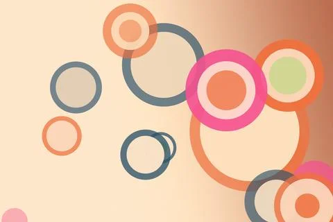 Colorful abstract overlapping circles float on a warm beige background, cre.. Illustrazione stock
