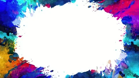 Colorful abstract paint splash border frame with empty center copy space fo.. Vidéo 342041446