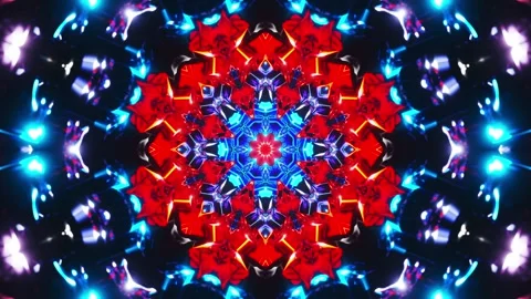 Colorful abstract pattern with blue and red lights. Kaleidoscope VJ loop Stock Footage 261671631