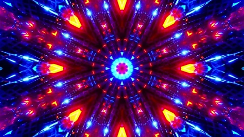 Colorful abstract pattern with blue and red lights. Kaleidoscope VJ loop Stock-Footage 261671869