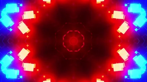 Colorful abstract pattern with blue and red lights. Kaleidoscope VJ loop 스톡 동영상 261672035