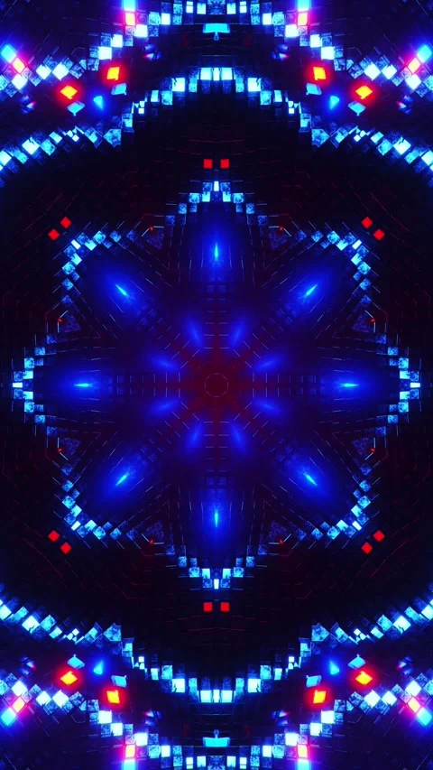 Colorful abstract pattern with blue and red lights. Kaleidoscope VJ loop Video stock 313884069