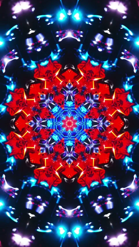 Colorful abstract pattern with blue and red lights. Kaleidoscope VJ loop Video stock 314301083