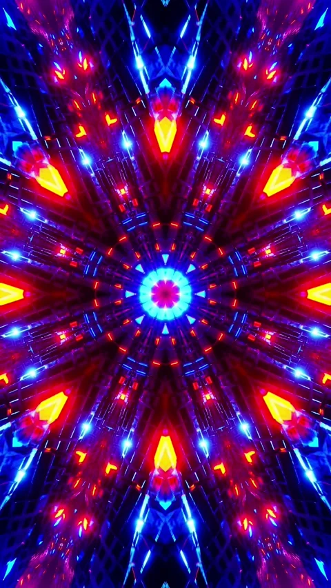 Colorful abstract pattern with blue and red lights. Kaleidoscope VJ loop Video stock 314835311