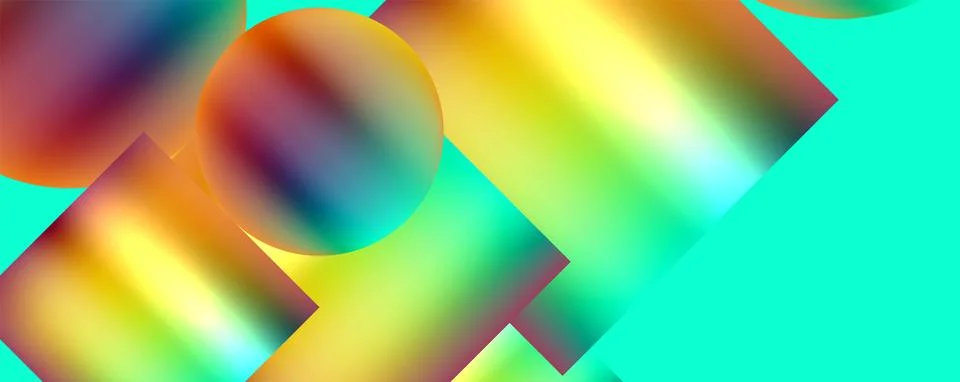 Colorful abstract pattern with circles and squares on electric blue background Stock Illustration