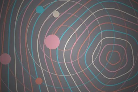 Colorful abstract pattern with circles and lines on dark background Stock Illustration