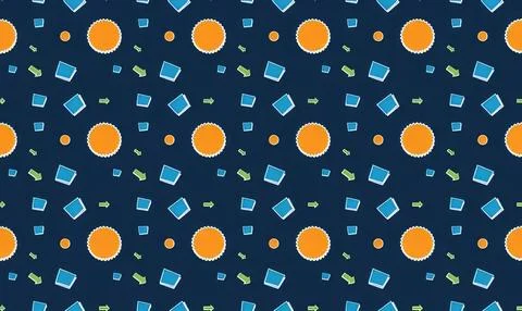 Colorful abstract pattern with circles squares and arrows Stock Illustration